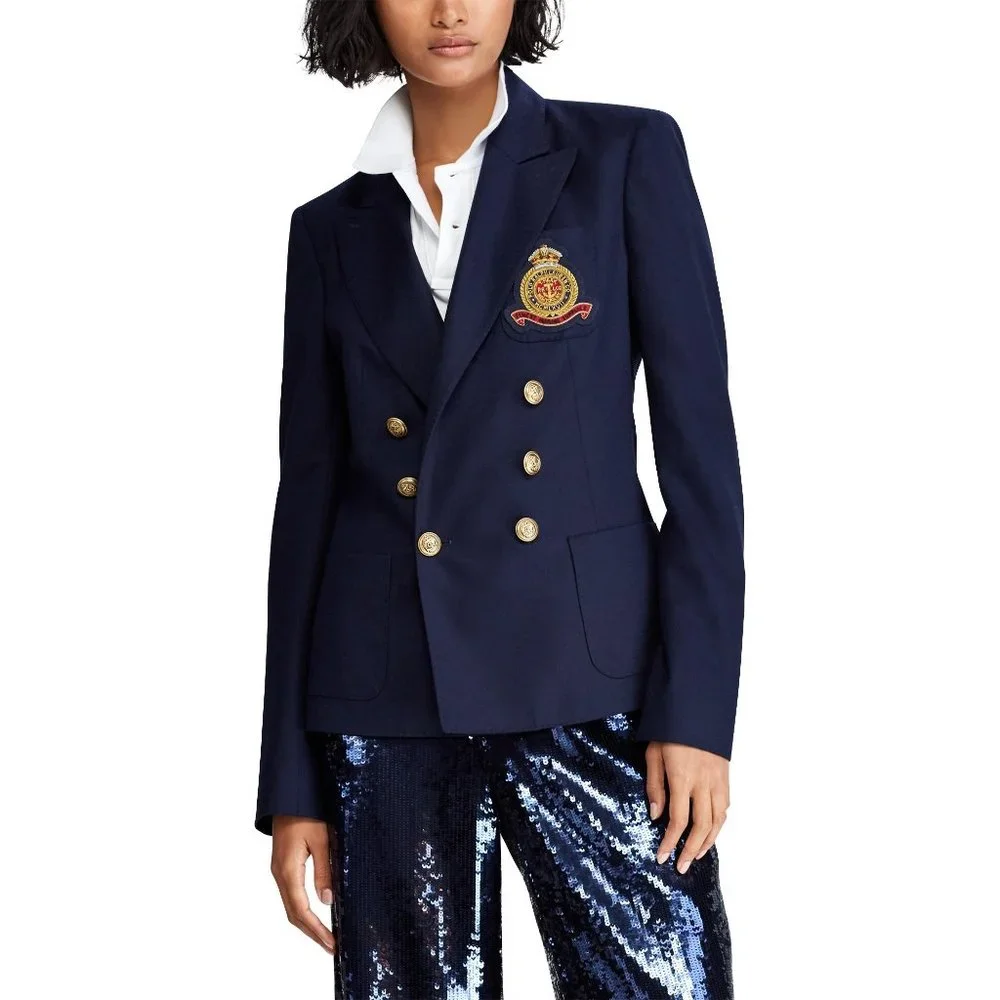 NWT Polo Ralph Lauren Women's Double Breast Wool Crest Patch Blazer Jacket 8 - Picture 2 of 9